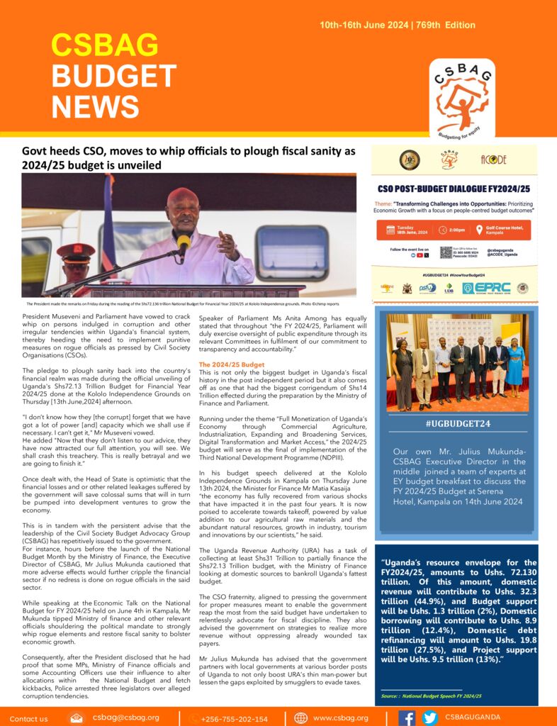 thumbnail of CSBAG BUDGET NEWS. 769 Edition