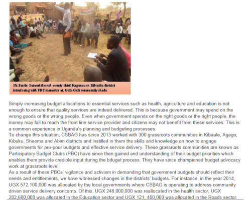 CITIZENS PUSH LOCAL GOVERNMENTS TO ALLOCATE UGX 572,100,000 FOR COMMUNITY DRIVEN SERVICE DELIVERY CONCERN 2015