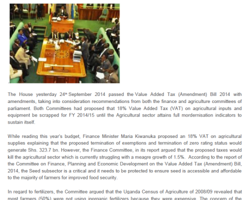 Parliament Keeps Promise To Farmers – Rejects Taxes On Agricultural Inputs