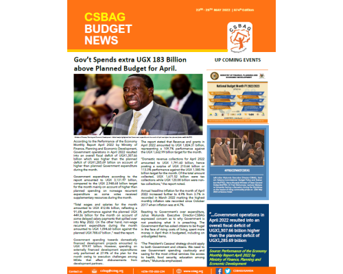 Gov’t Spends extra UGX 183 Billion above Planned Budget for April.