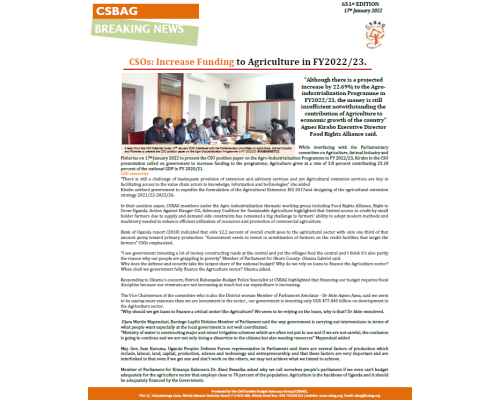 CSOs: Increase Funding to Agriculture in FY2022/23.