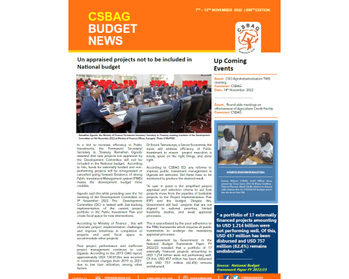 Un appraised projects not to be included in National budget