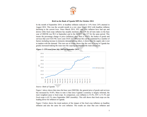 CSBAG Response To The Bank Of Uganda MPS October 2014-Brief On The Bank Of Uganda MPS For October 2014