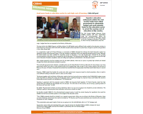 CSBAG News Update: Avail more funds in education sector to curb high cost of learning, CSOs tell govt