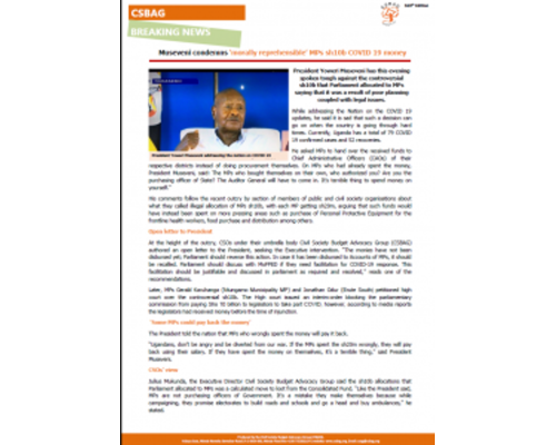 Museveni condemns morally reprehensible MPs sh10b COVID 19 money