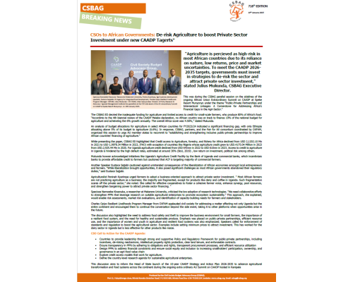 CSOs to African Governments: De-risk Agriculture to boost Private Sector Investment under new CAADP Tagerts”