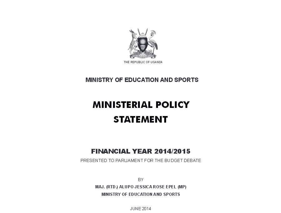 Ministry Of Education And Sports Ministerial Policy Statement FY2014-15