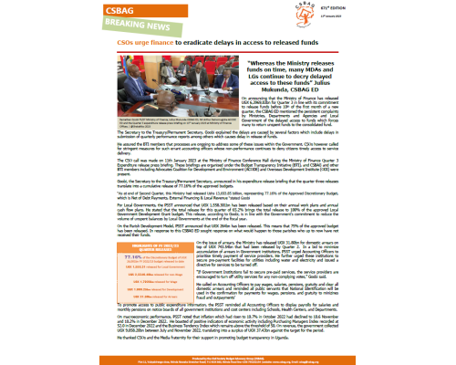 CSOs urge finance to eradicate delays in access to released funds