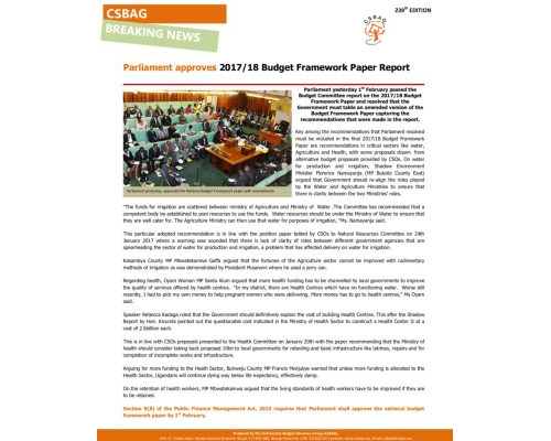 thumbnail of Parliament approves 2017-18 Budget Framework Paper Report