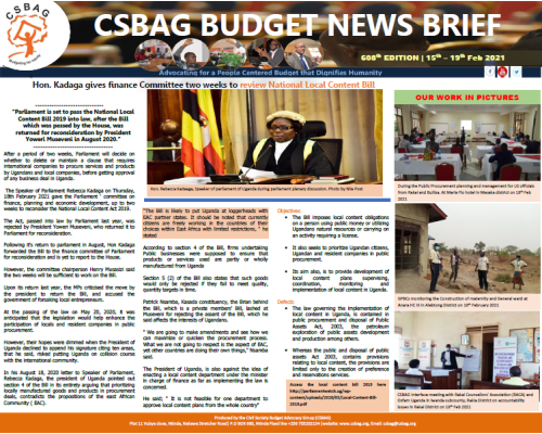 Hon. Kadaga gives finance Committee two weeks to review National Local Content Bill