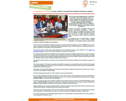 CSBAG NEWS UPDATE-Accountable Government, Society Calls for Comprehensive Budget Performance Report