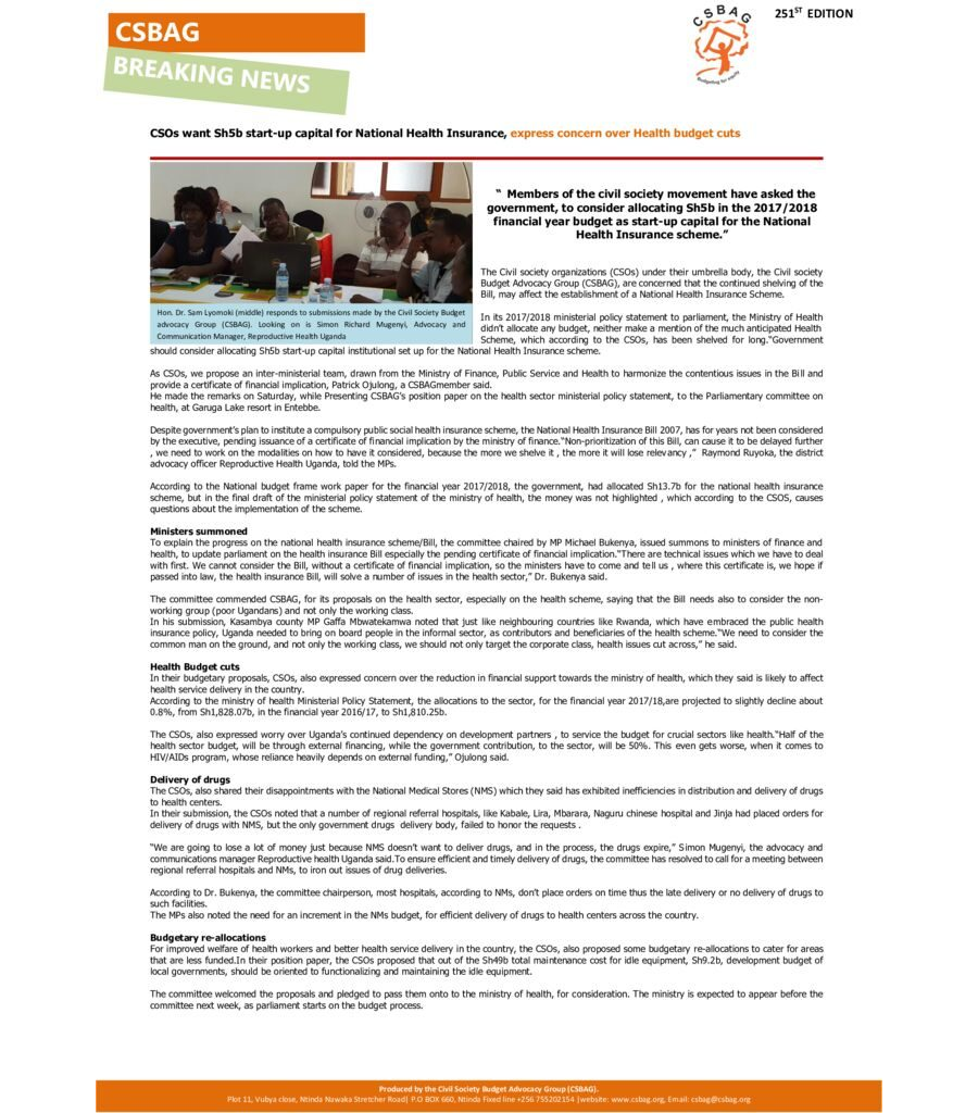 CSOs want Sh5b start-up capital for National Health Insurance, express concern over Health budget cuts