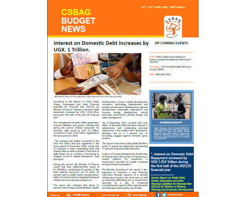 Interest on Domestic Debt increases by UGX. 1 Trillion.