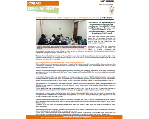 Track implementation of the Programme Based Budgeting Approach, Gov’t advised