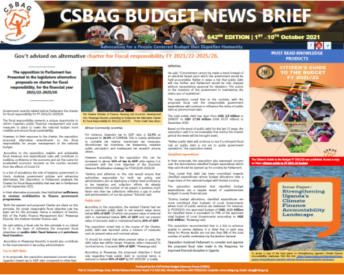 Gov’t advised on alternative charter for Fiscal responsibility FY 2021/22-2025/26.