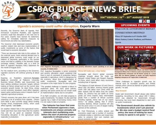 thumbnail of CSBAG BUDGET NEWS 556 Uganda’s economy could suffer disruption, Experts Warn 25th Aug 2019