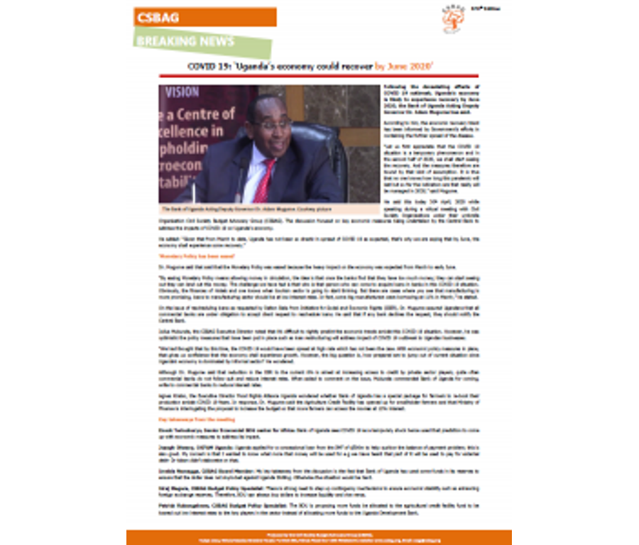 COVID 19: Ugandas economy could recover by June 2020