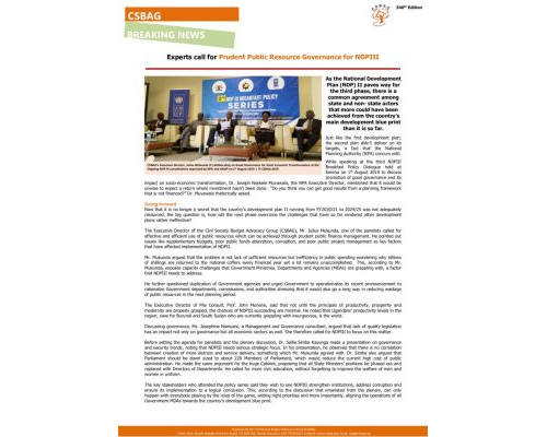 thumbnail of CSBAG NEWS UPDATE Experts call for Prudent Public Resource Governance for NDPIII