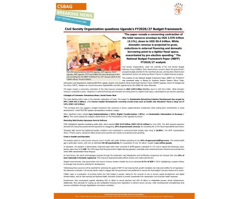 Civil Society Organization questions Uganda’s FY2026/27 Budget Framework.