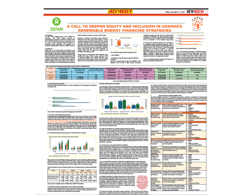 A CALL TO DEEPEN EQUITY AND INCLUSION IN UGANDA’S RENEWABLE ENERGY FINANCING STRATEGIES IN NEW VISION