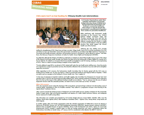 CSOs warn Gov’t on low funding for Primary Health Care interventions