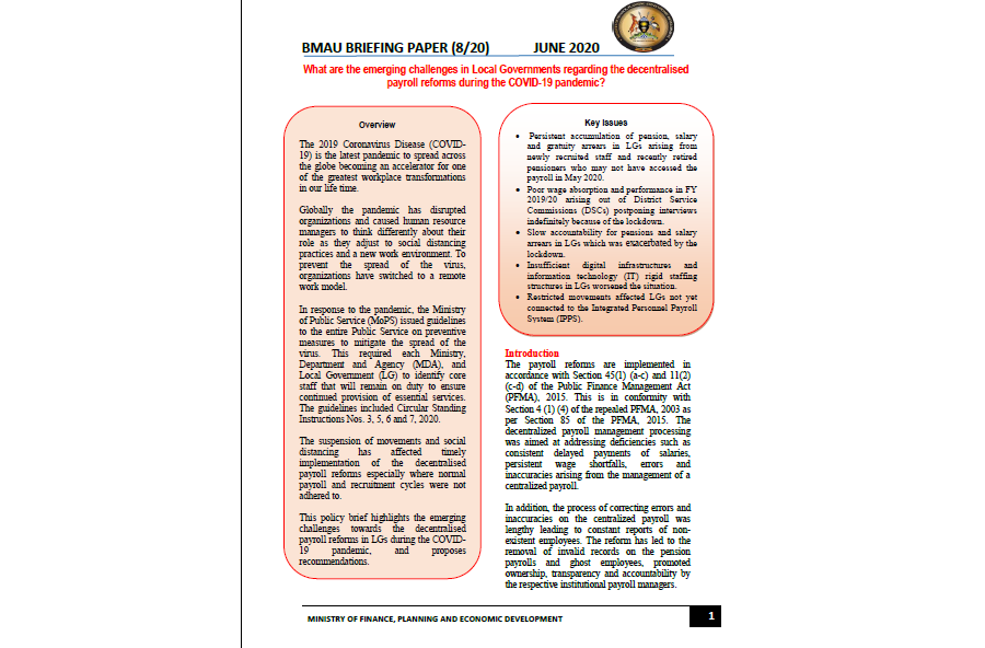BMAU-What Are The Emerging Challenges In Local Governments Regarding The Decentralised Payroll Reforms During The COVID-19 Pandemic?