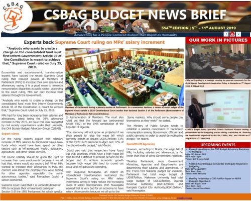 thumbnail of CSBAG BUDGET NEWS 554 Experts back Supreme Court ruling on MPs’ salary increment 11th Aug 2019
