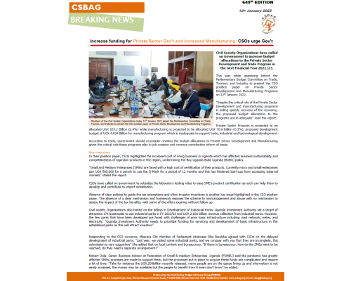 Increase funding for Private Sector Dev’t and increased Manufacturing: CSOs urge Gov’t