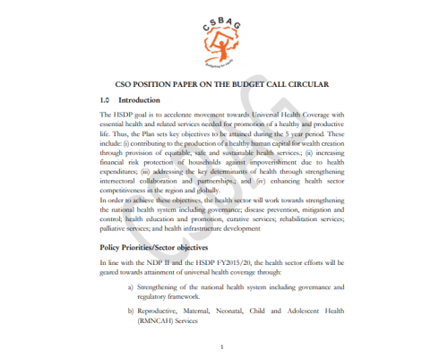 CSO Position Paper On Health Sector Budget For The 1st Budget Call Circular