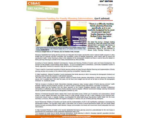 Increase Funding for Family Planning Interventions, Gov’t advised