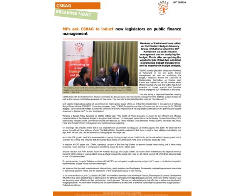 thumbnail of MPs ask CSBAG to induct new legislators on budget processes.7th-April-2016