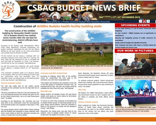 thumbnail of CSBAG BUDGET NEWS- Construction of sh500m Budaka Health Centre buiding stalls-17th Nov 2019