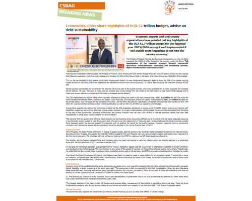 Economists, CSOs share highlights of UGX.52 trillion budget, advise on debt sustainability