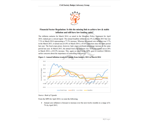 CSBAG Response To The Bank Of Uganda Monetary Policy Statement For April 2014