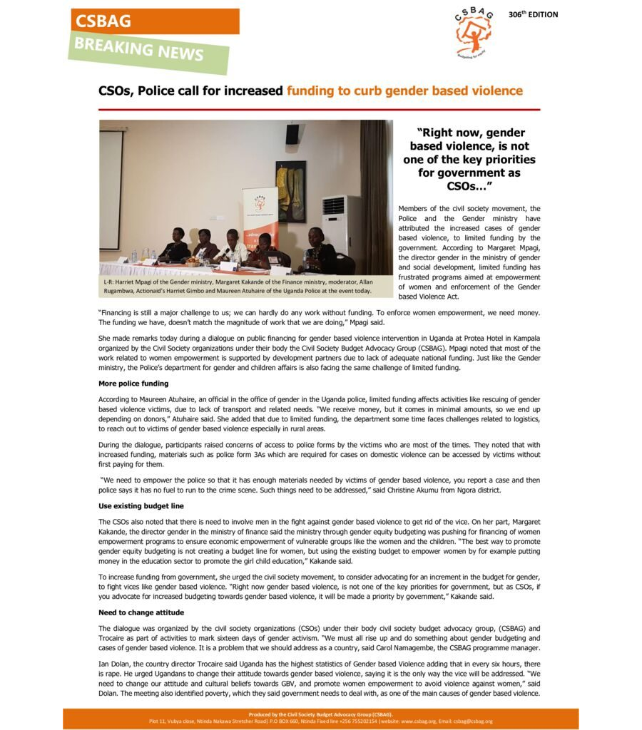 CSOs, Police call for increased funding to curb gender based violence