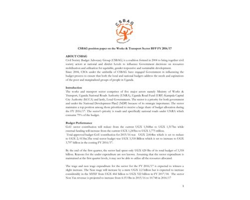 CSBAG Position Paper On The Works & Transport Sector BFP FY 2016/17
