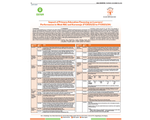 Impact of Primary Education Financing on Learners’ Performance in West Nile and Karamoja FY2021-22 to FY2023-24