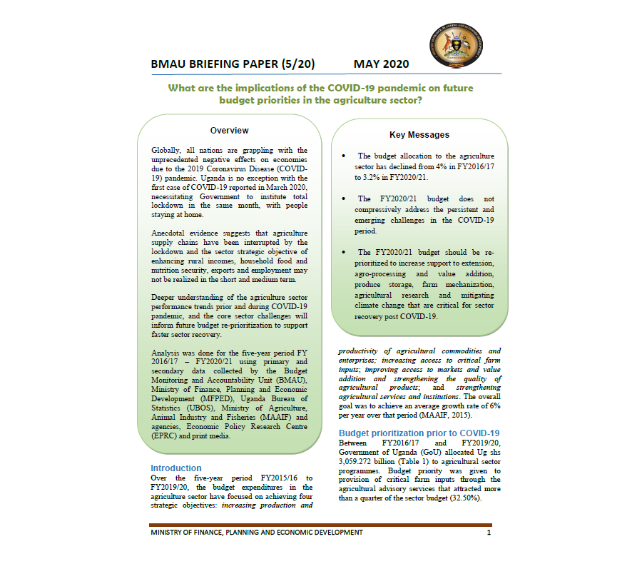 BMAU-What Are The Implications Of The COVID-19 Pandemic On Future Budget Priorities In The Agriculture Sector?