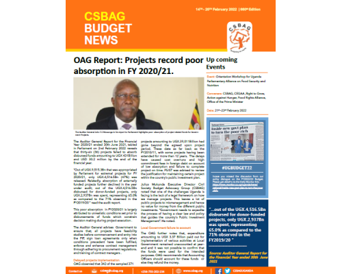 OAG Report: Projects record poor absorption in FY 2020/21.