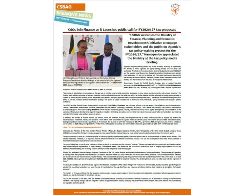 CSOs Join Finance as it Launches public call for FY2026/27 tax proposals