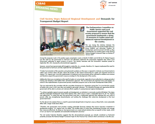 Civil Society Urges Balanced Regional Development and Demands for Transparent Budget Report