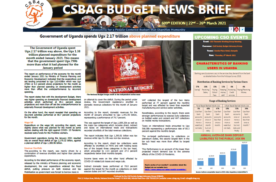 Government of Uganda spends Ugx 2.17 trillion above planned expenditure
