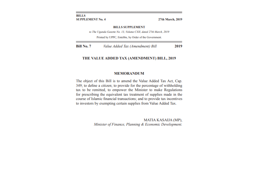 Value Added Tax (Amendment) Bill, 2019