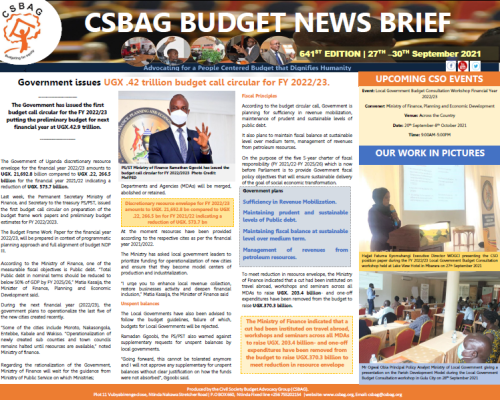 Government issues UGX .42 trillion budget call circular for FY 2022/23.