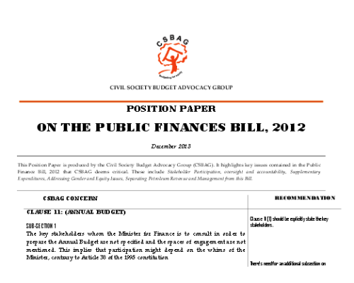 CSBAG Position Paper On The Public Finances Bill 2012