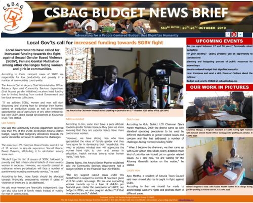 thumbnail of CSBAG BUDGET NEWS- Local Governments call for increased funding towards SGBV fight. 20th Oct 2019