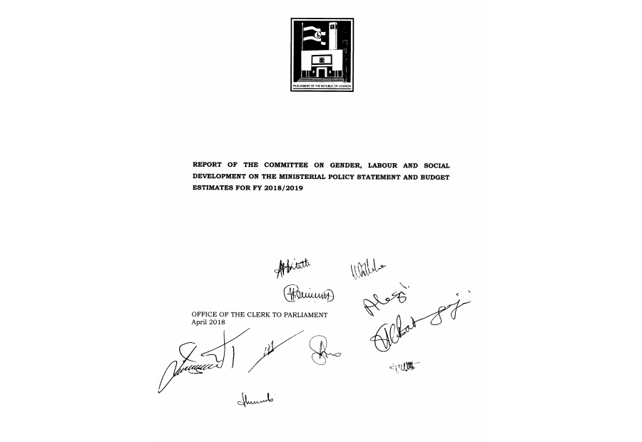 Parliamentary Committee Report On The Gender, Labour And Social Development Sector FY 2018/19