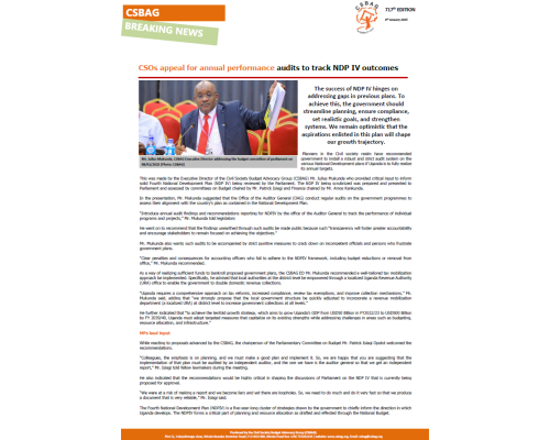 CSOs appeal for annual performance audits to track NDP IV outcomes