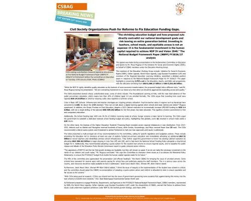 Civil Society Organizations Push for Reforms to Fix Education Funding Gaps.