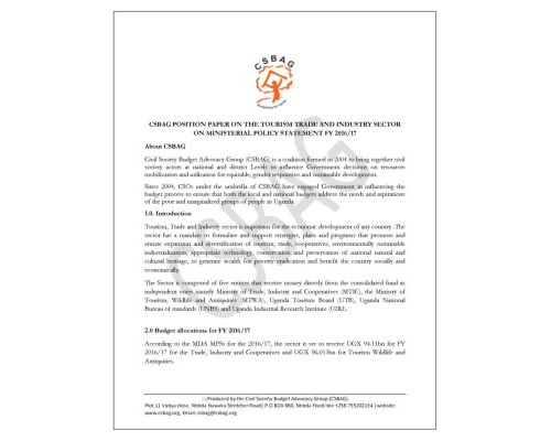 CSBAG Position Paper On The Tourism,Trade And Industry Sector MPS FY 2016/17